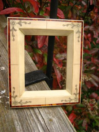 19thc Excellent Faux Ivory Tortoiseshell Miniature Floral Antique French Frame photo