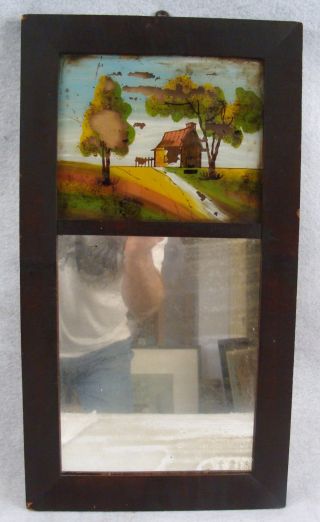 Antique 1840 ' S Federal Reverse Painted Mahogany Mirror photo