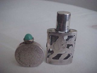 Two Small Mexican Sterling Silver Perfume Bottles photo