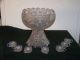 Imperial Sparkling Crystal Glass Punch Bowl W/stand Abp Diamond Pattern Set Bowls photo 9