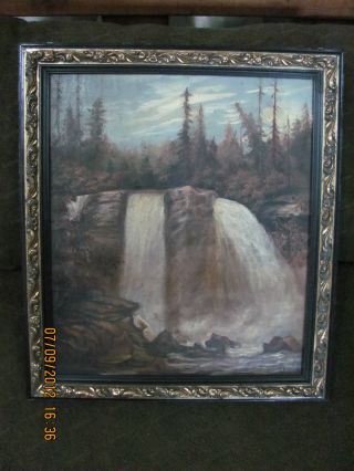 Antique Primitive Adirondack Forest Oil Painting On Canvas photo