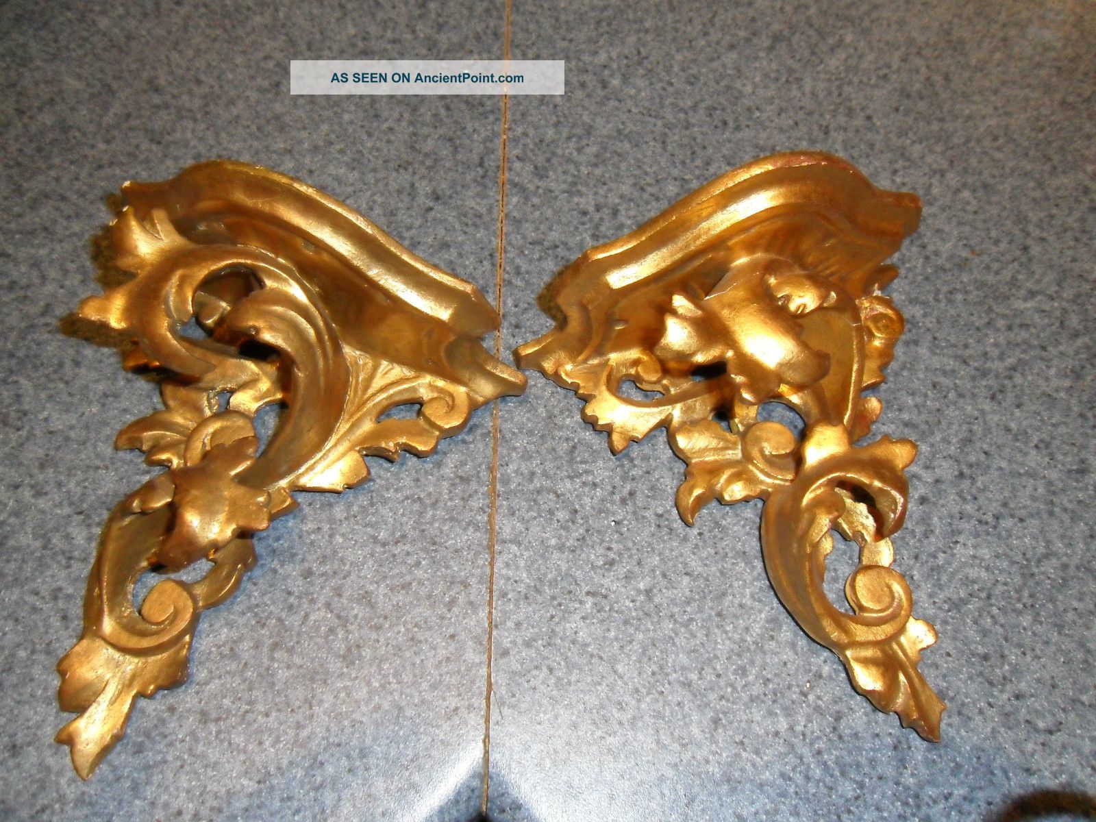 Pair Antique Sconces Ornate Italian Florentine Gold Leaf Gilt Wood