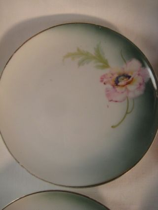 Antique Porcelain P.  V.  Germany Handpainted Poppy,  4 Dessert Plates photo