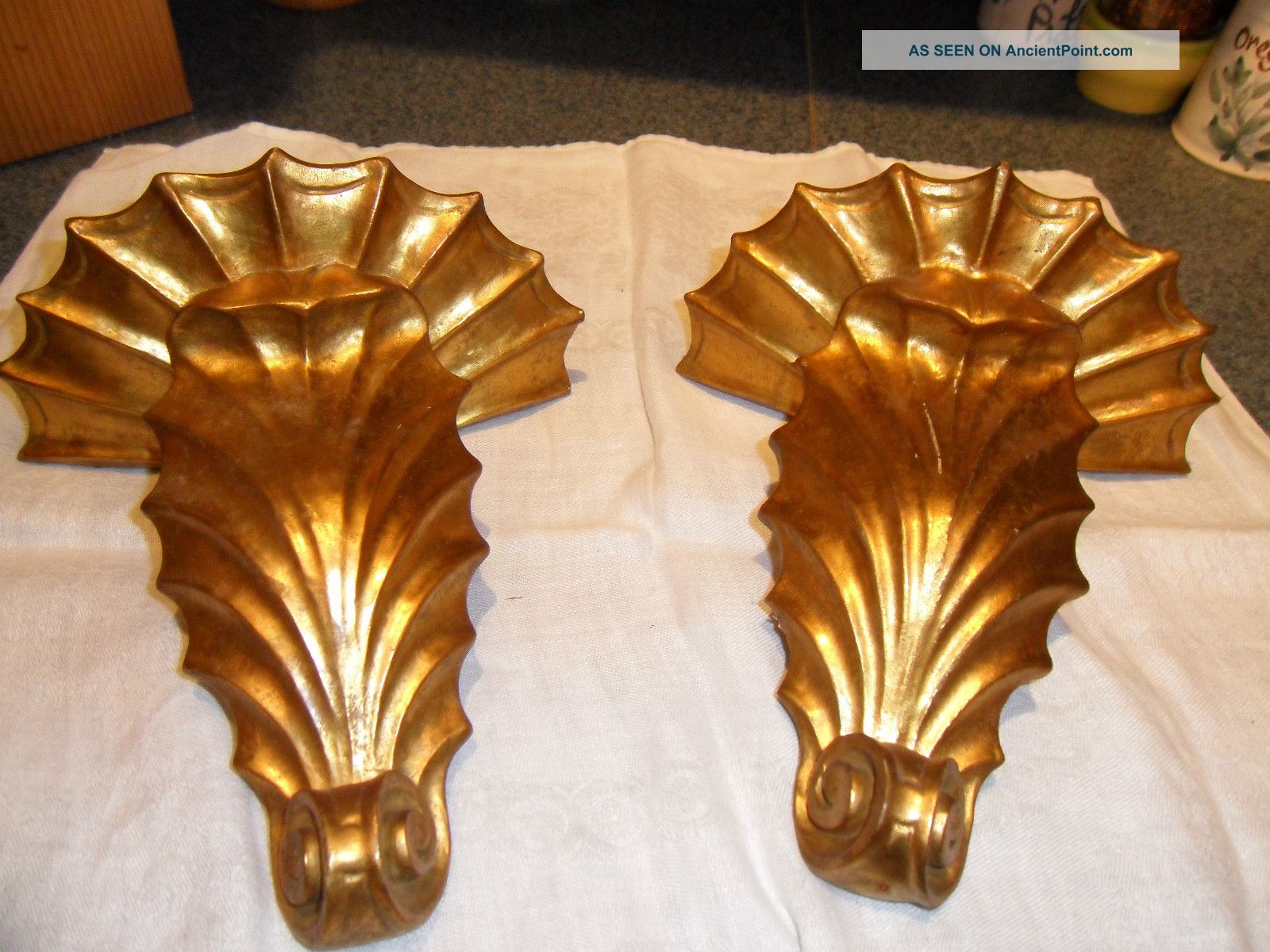 Pair Antique Italian Florentine Gold Leaf Gilt Wood Wall Shelves Sconces Shell Other photo