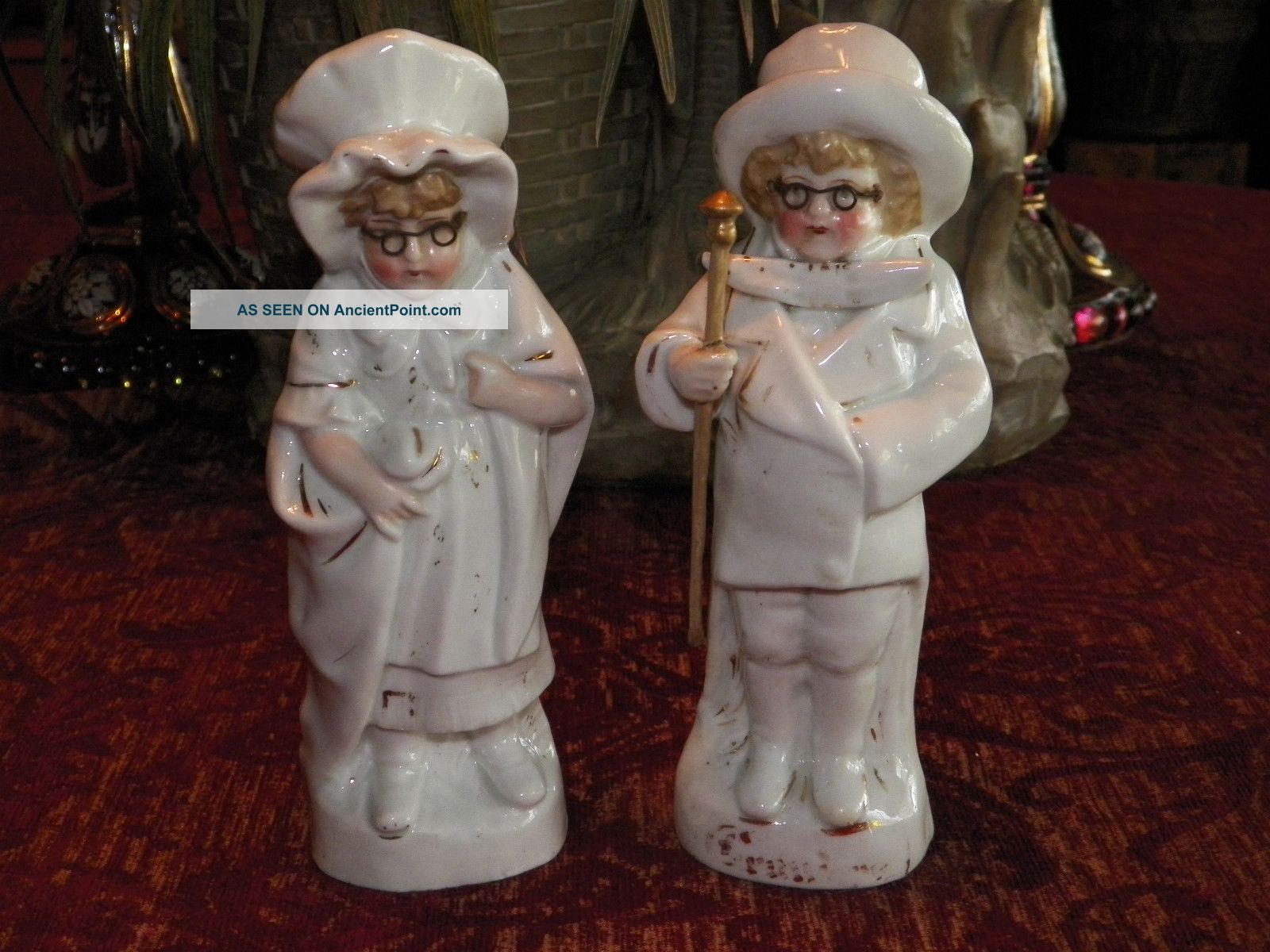 Victorian German Porcelain Grandma & Grandpa Figurines W/glasses Made In Germany Figurines photo