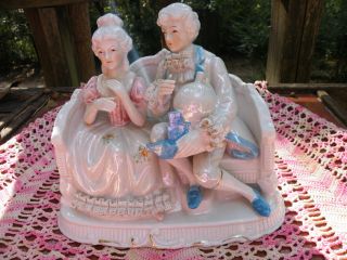 Large Vintage Lusterware Porcelain Victorian Lace Courting Couple Seated Couch photo
