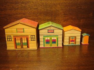 Vintage Nesting House Boxes,  Four Piece Set,  Painted Wood photo