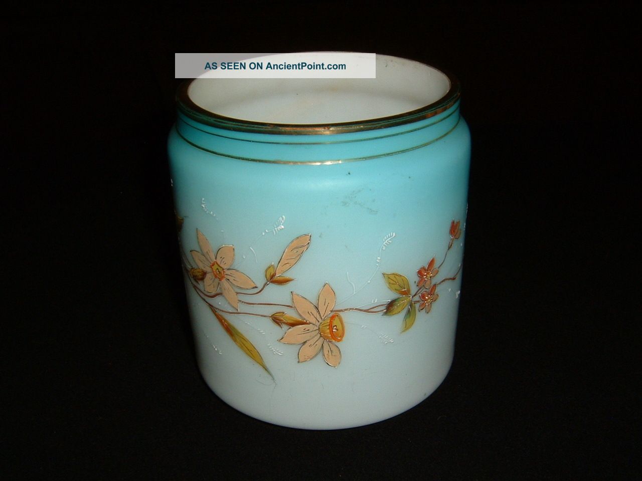 Stunning Victorian Hand Painted Satin Glass Jardiniere Planters photo
