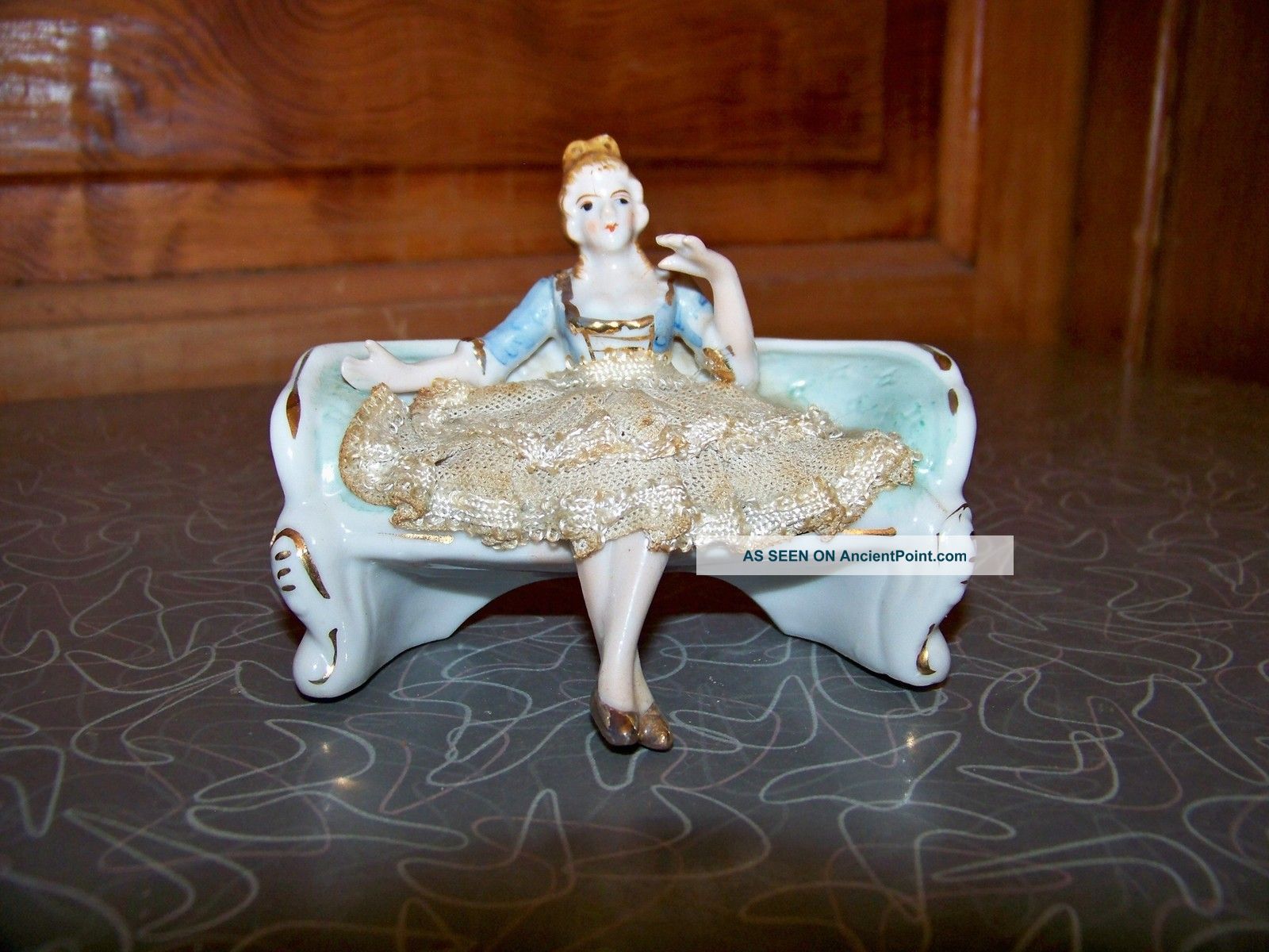 Antique Porcelain Lace Lady On Couch Made In Japan Figurines photo
