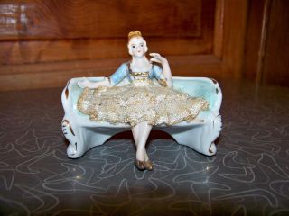 Antique Porcelain Lace Lady On Couch Made In Japan photo