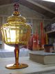 Italian Honey Amber Optic Art Glass Apothecary Jar Candy Display Compote W Lid Compotes photo 1
