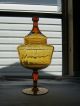 Italian Honey Amber Optic Art Glass Apothecary Jar Candy Display Compote W Lid Compotes photo 2