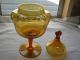 Italian Honey Amber Optic Art Glass Apothecary Jar Candy Display Compote W Lid Compotes photo 3