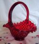 Vtg.  Fenton Red Hobnail Art Glass Basket W/yellow (gold?) Crest & Base - Amberina Bowls photo 9