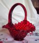 Vtg.  Fenton Red Hobnail Art Glass Basket W/yellow (gold?) Crest & Base - Amberina Bowls photo 2