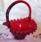 Vtg.  Fenton Red Hobnail Art Glass Basket W/yellow (gold?) Crest & Base - Amberina Bowls photo 4