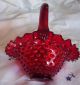 Vtg.  Fenton Red Hobnail Art Glass Basket W/yellow (gold?) Crest & Base - Amberina Bowls photo 7