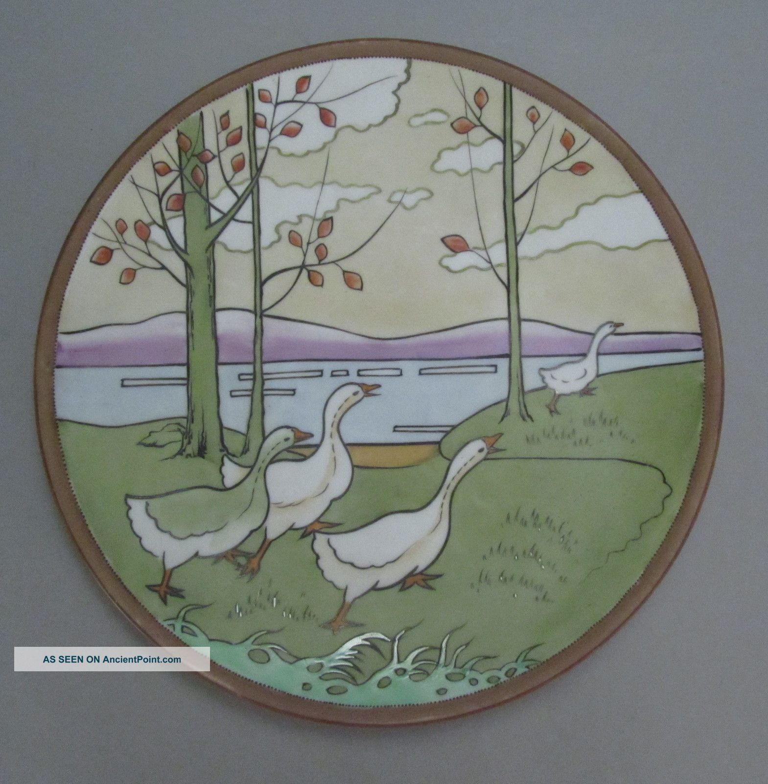 Lovely Nippon True Arts & Crafts Hand Painted Plate 4 Geese Plates & Chargers photo