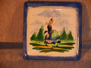 Vintage Sf Desvres France Handpainted.  11 Lady W/trees Wall Tile photo
