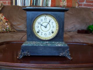 Antique 1880 Seth Thomas Victorian Green Adamantine Mantel Clock Runs photo