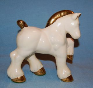 Vintage Porcelain Ceramic Pottery Darling Draft Horse Figurine Gilt Trim photo