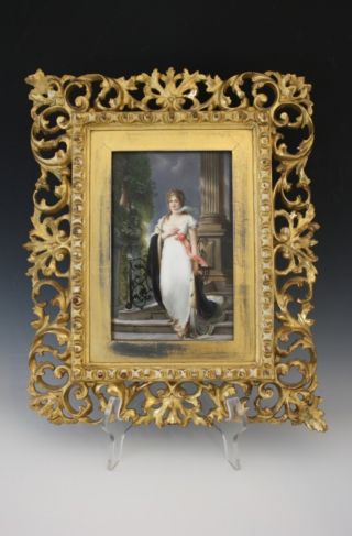 19c Berlin Porcelain Plaque Of Queen Louise Signed Wagner Florentine Frame Nr photo