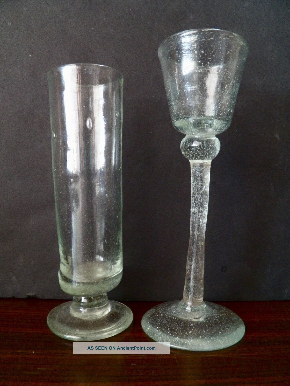 Antique 18th Century ? Hand Blown Glass Wine Goblets Crude Primitive Fizzy Other photo