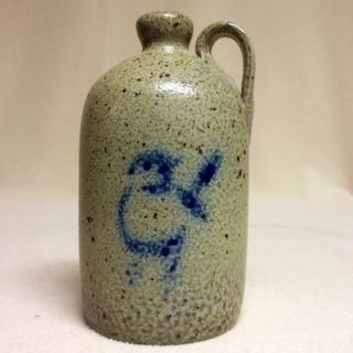 Antique Stoneware: Rare Jugtown,  Nc Salt - Glazed Jug W/ Cobalt Bird,  Owen,  Mint photo
