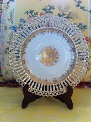 10 Reticulated Procelain Gold And White Plates photo