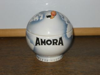 Vintage Art Deco Marque Depose Amora Globe Shaped Mustard Pot W/ Wooden Spoon photo