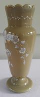 Bristol Glass Vase Creamy Green Opaque Handpainted Flowers Gold Gilt Vases photo 1