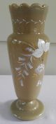 Bristol Glass Vase Creamy Green Opaque Handpainted Flowers Gold Gilt Vases photo 2