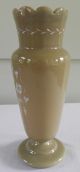 Bristol Glass Vase Creamy Green Opaque Handpainted Flowers Gold Gilt Vases photo 5