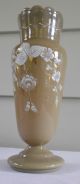 Bristol Glass Vase Creamy Green Opaque Handpainted Flowers Gold Gilt Vases photo 8