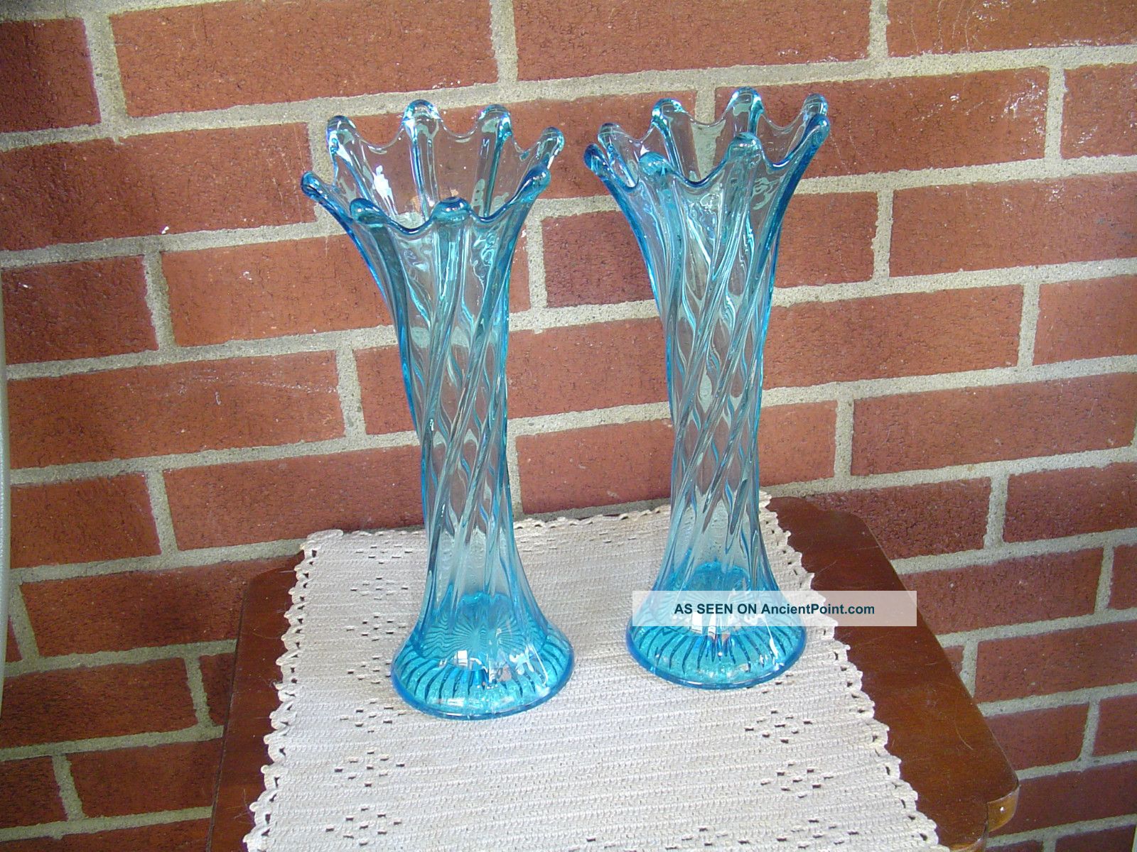 Antique Dugan Spiralex Electric Blue 8 Rib Twist Vases - 1 Pair - 10.  5 