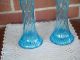 Antique Dugan Spiralex Electric Blue 8 Rib Twist Vases - 1 Pair - 10.  5 