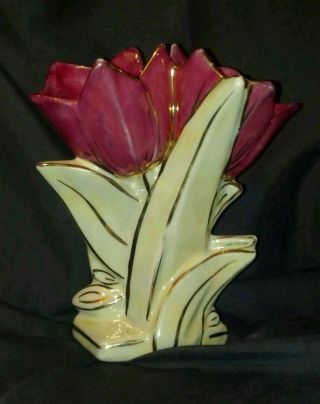1950s Mother Of Pearl Pink Tulip Vases Trimed In 22k Gold Kass Usa photo