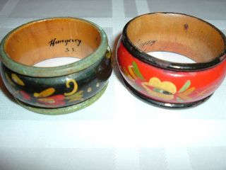 Antique Hungarian Wood Painted Napkin Rings – 1930s – 2 photo