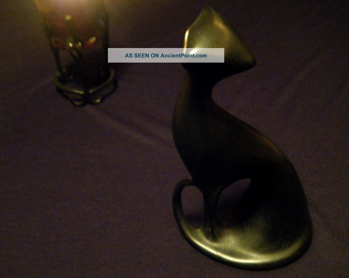 Vtg Royal Dux Bohemia Black Cat Figurine Porcelain Modernist Black Cat Statue Figurines photo