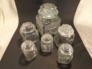 6 Vintage Apothecary Candy Jars Different Sizes Great Set photo