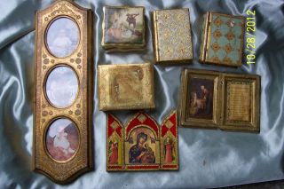 Vtg Italian Florentine Tole Paint And Gold Gilt Trinket Boxes Frames Plaques photo