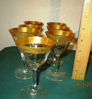 Tiffin Gold Encrusted Liquor Cocktail Glasses Minton Pattern From 1937 - 1960 Era photo