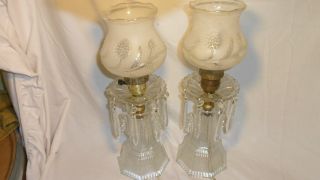 Pair Of Vintage Boudoir Victorian Style Lamps With 16 Crystal Glass Prisms photo