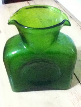 Vintage Iconic Blenko 384 Water Bottle Pitcher Double Spout Emerald Green photo