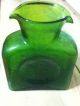 Vintage Iconic Blenko 384 Water Bottle Pitcher Double Spout Emerald Green Vases photo 3