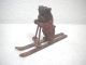 Vintage Antique Wood Carved Skiing Bulldog Figurine On Skis,  Wooden Skier Carved Figures photo 2