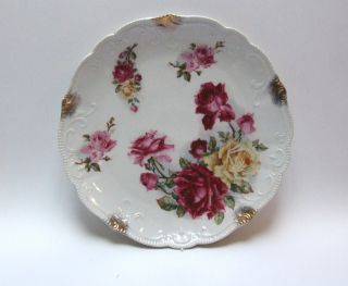 Antique Porcelain Charger Large Plate With Roses Unmarked Scalloped Edge photo