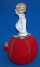Vintage Porcelain Dressed Half 1/2 Doll Pin Cushion Pincushion Germany 6838 Mark Figurines photo 4