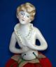 Vintage Porcelain Dressed Half 1/2 Doll Pin Cushion Pincushion Germany 6838 Mark Figurines photo 5