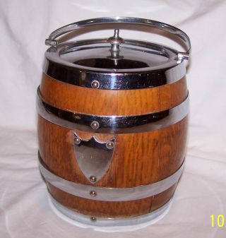 Vintage English Wooden Biscuit Barrel Porcelain photo
